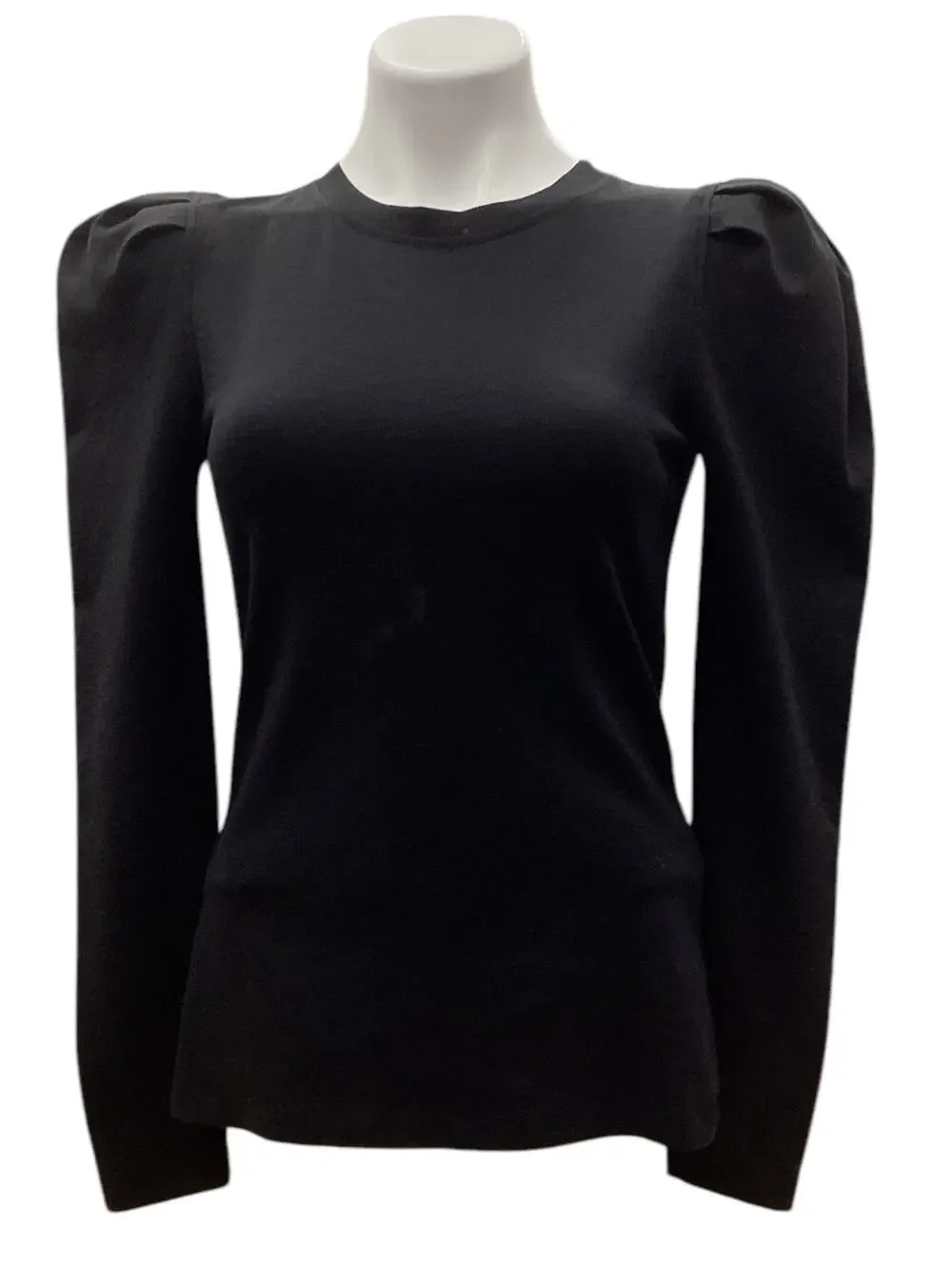 Free People Women’s Top Size XS Long Puff Sleeves Cotton Blend Black